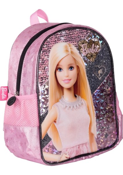 Barbie Kabartmalı Desen Anaokulu/kreş Boy 1 Bölmeli Cepli Çocuk Okul Sırt Çantası Pudra Pembe