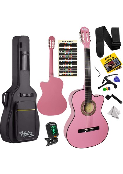 CG-390PK-XBAG Pembe Renk Klasik Gitar 4/4 Sap Ayarlı Kesik Kasa