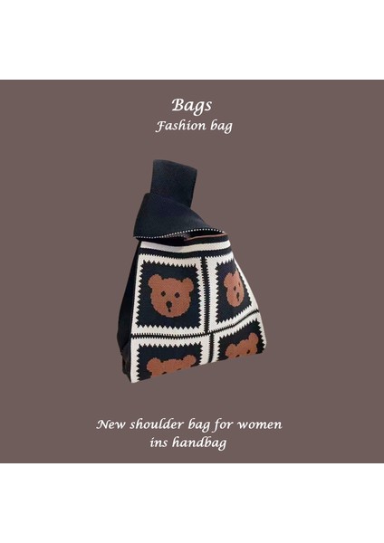 Örme Çanta Kadın Yeni Stil Kedi Çok Yönlü Kova Çanta Sinek Dokuma Yüksek Elastik Tote Çanta Hatıra Rahat Crossbody Çanta (Yurt Dışından)