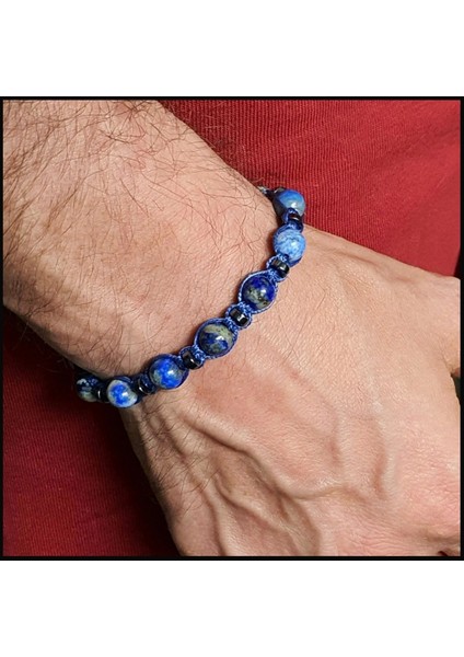 Seven Art Jewelry Doğal Taş Bileklik, Lapis Lazuli Bileklik, Küre Makrome Bileklik, Erkek Bileklik, Kadın Bileklik