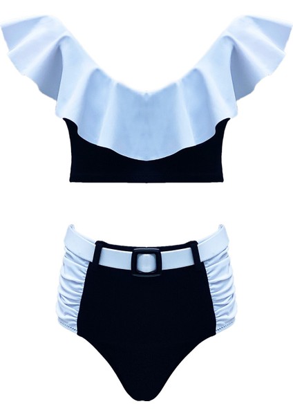 Volanlı Kemerli Toka Detaylı Büzgülü 50UV Kız Çocuk Bikini Takımı BY NESSI BYRD