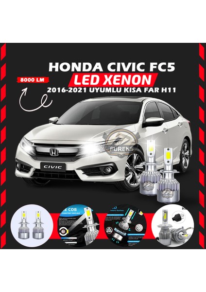 Honda Civic Fc5 2016-2021 Kısa Far Uyumlu Şimşek Etkili LED Xenon Performance Series H11