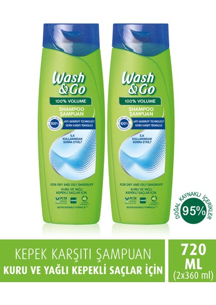 Wash&go Kepek Karşıtı Şampuan 360 ml X2 Adet