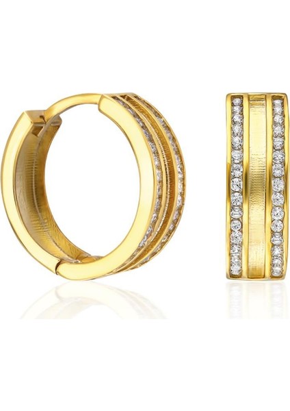 Üçlü Taş Süslemeli Halka Küpeler