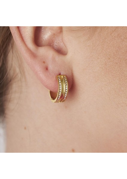 Üçlü Taş Süslemeli Halka Küpeler modelleri