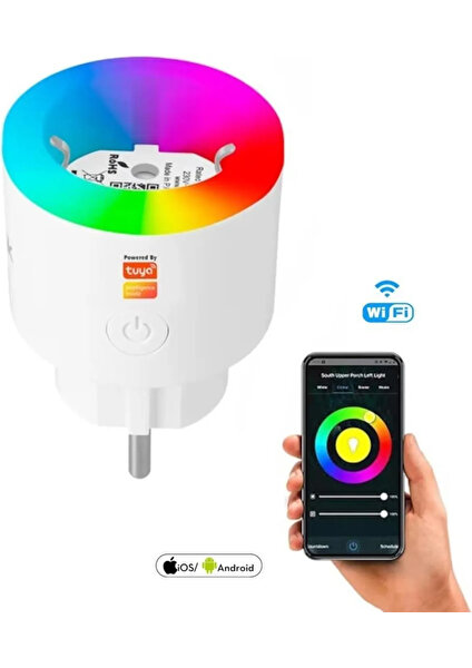 The Wlue Rgb Işıklı Akım Korumalı 2.4g Wifi Akıllı Priz 16A Tuya Destekli App Kontrol Smart Plug