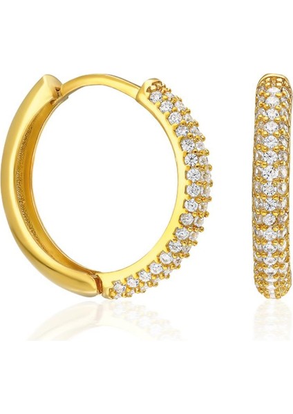 Yarım Yuvarlak Taşlı Halka Küpeler