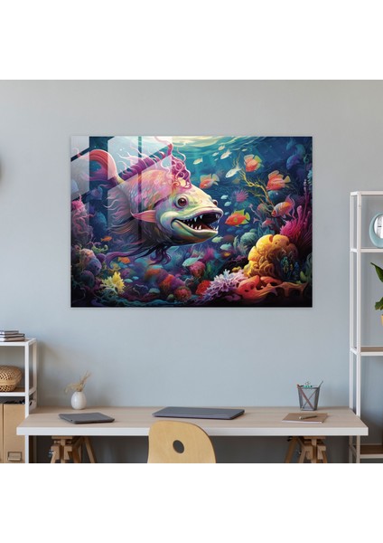 Sualtı Mitolojisi Cam Baskı - Mitoloji, Canlı Sualtı Dünyası, Gizem, Efsanevi Deniz Yaratıkları, 45X30