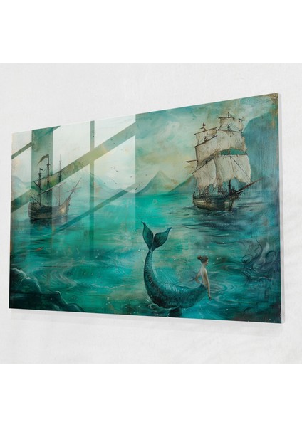 Ön Raphael Kardeşliği Cam Baskı - Rüya Gibi Deniz Kızı Deniz Manzarası - Ön Rafael Kardeşliği, Deniz Kızları, Kaprisli, Ruhani, 45X30