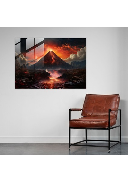 Gerçeküstü Volkan Cam Duvar Tablosu - Volkan, Mozaik Manzara, Cam Baskı, 45X30 fiyatları