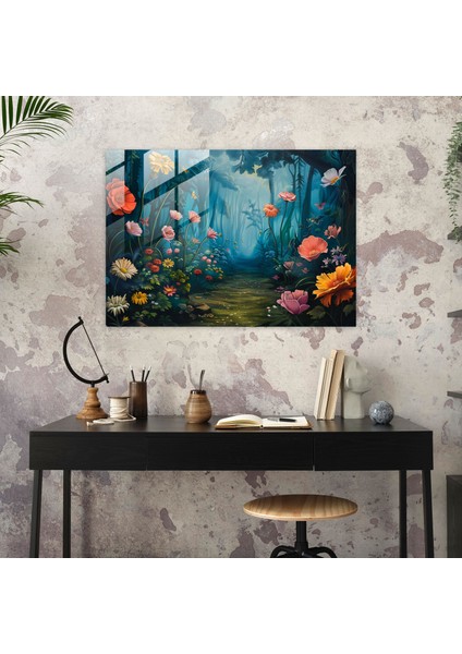 Sürrealizm Sanatı Modern Sanat - Büyük Boy Çiçekli Büyülü Orman - Sürrealizm Sanatı, Büyülü Dekor, Temalı, Cam Baskı, 45X30 fiyatları