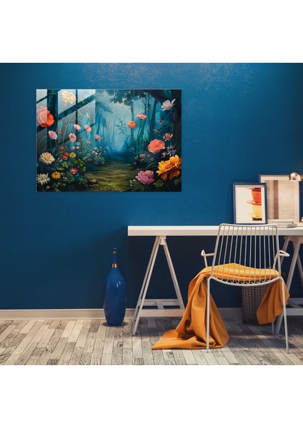Sürrealizm Sanatı Modern Sanat - Büyük Boy Çiçekli Büyülü Orman - Sürrealizm Sanatı, Büyülü Dekor, Temalı, Cam Baskı, 45X30 modelleri