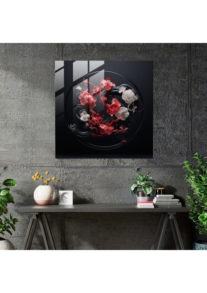 Medusa Yılanları ve Çiçekleri Cam Tablo - Medusa, Çiçekler, Duvar Süslemesi, Cam Duvar Sanatı, 30X30