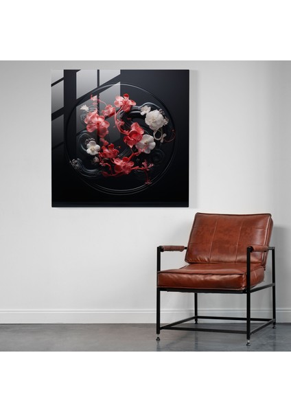 Medusa Yılanları ve Çiçekleri Cam Tablo - Medusa, Çiçekler, Duvar Süslemesi, Cam Duvar Sanatı, 30X30