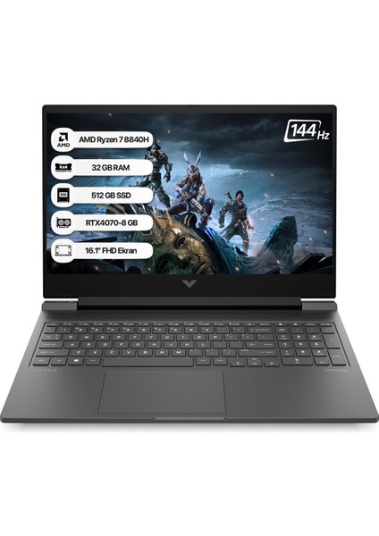 Hp Victus 16-S1033NT Amd R7 8840H 32GB 512GB SSD RTX4070-8GB Freedos 16.1" Fhd 144Hz Taşınabilir Bilgisayar A1UZ1EA