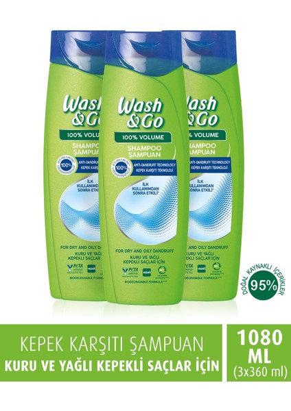 Wash&go Kepek Karşıtı Şampuan 360 ml X3 Adet