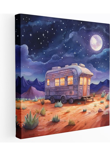 Karavan Kanvas Tablo - Renkli Çöl Yolculuğu - Karavan, Karavan, Kanvas Tablo, 30X30 Kanvas Tablo, 30X30