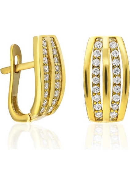 Taşlı Çift Çizgili Küpeler