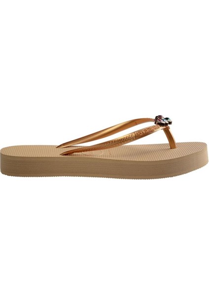 Slim Flatform Luxury Golden Kadın Gold Terlik