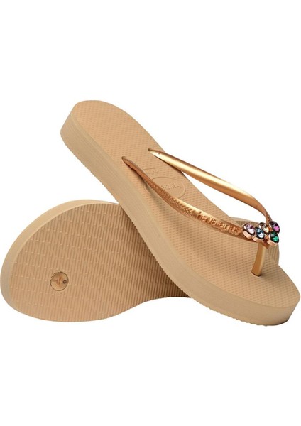 Slim Flatform Luxury Golden Kadın Gold Terlik