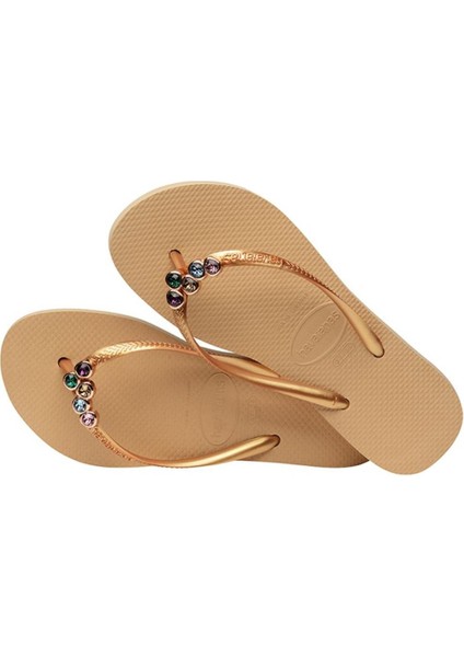 Slim Flatform Luxury Golden Kadın Gold Terlik