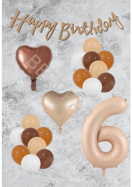 Kum Beji Kalp Rakamfolyo Latex Balon ve Bannerlı Set Yaş 6