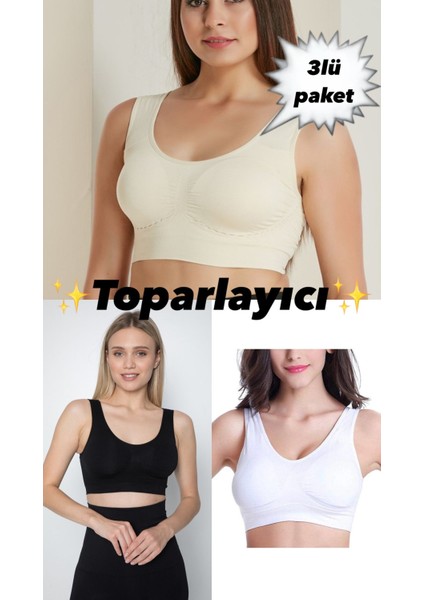 Toparlayıcı Sıkılaştırıcı Pedli Sütyen 3'lü Paket (Siyah-Beyaz-Ten Rengi)