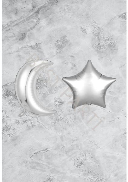 Ay Yıldız Gümüş Renk Folyo Balon Seti