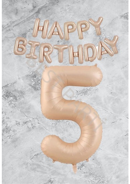 Kum Beji Happy Bırthday Rakam Folyo Balon Seti 5 Yaş