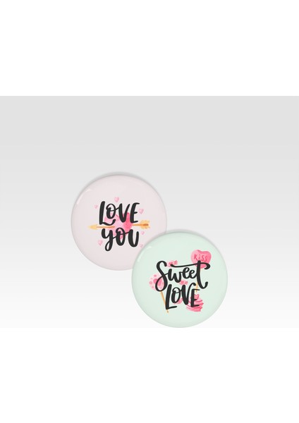 Love Temalı Iğneli Rozet 2'li Set (44 Mm) 1
