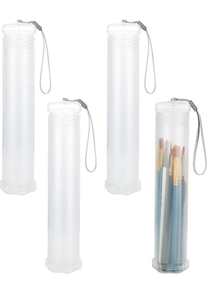 4'lü Uzatılabilir Plastik Boya Fırçası Kutusu, Şeffaf Uzun Boya Fırçası Tutucu Tüpü, Saklama Kalem Kabı (Yurt Dışından)