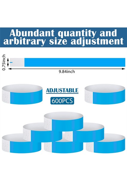 600 Adet Su Geçirmez El Bantları Bilek Bantları Etkinlikler Için Konser Yapıştırıcı Parti Mavi (Yurt Dışından)