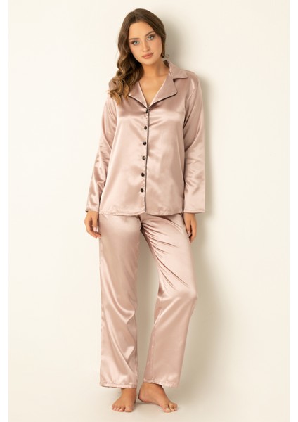 Uzun Kollu Saten Pijama Takımı