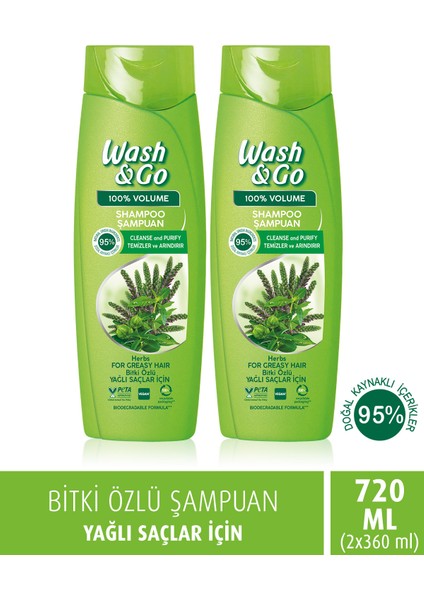 Wash&go Bitki Özlü Şampuan 360 ml X2 Adet