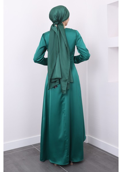 Yeşil Drapeli Taşlı Saten Abiye fırsatları