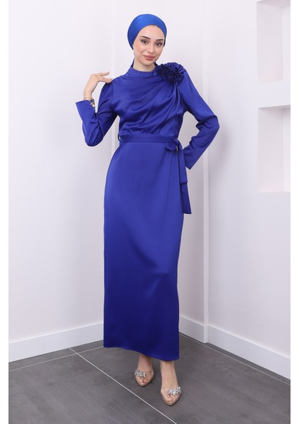 Saks Ön Detaylı Bronşlu Saten Abiye modelleri