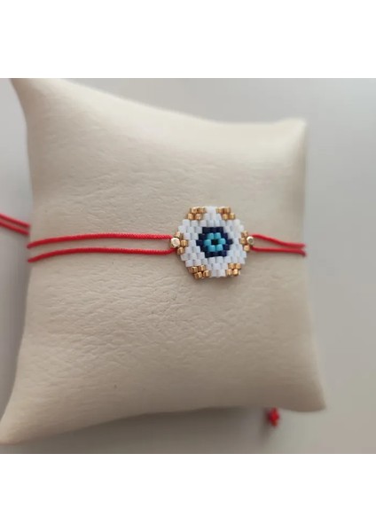 El Işi Miyuki Boncuk Işlemeli Nazarlıklı Bileklik 22CM - Beyaz / Sarı fırsatları