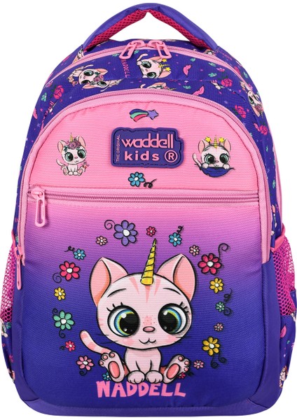 Lisanslı Mor Pembe Kedi Desenli Ilköğretim Kız Çocuk Sırt Çantası ve Beslenme Çantası modelleri