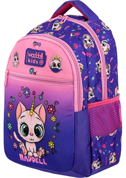 Lisanslı Mor Pembe Kedi Desenli Ilköğretim Kız Çocuk Sırt Çantası ve Beslenme Çantası fırsatları