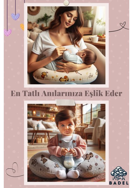 Badel Tekstil Baskılı Emzirme Yastığı | Çift Taraflı, Oyuncak Desen, Destek Yastığı Model Pamuklu