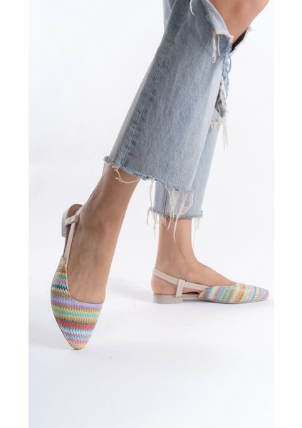Gısele Kadın Gökkuşağı Hasır Detay Günlük Rahat Şık Sivri Burun Sandalet Terlik GISELE-1980