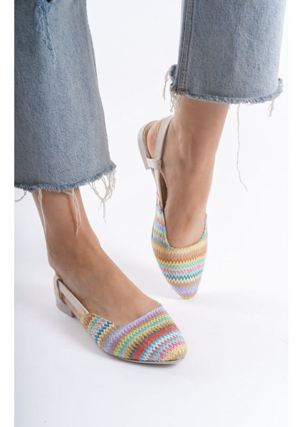 Gısele Kadın Gökkuşağı Hasır Detay Günlük Rahat Şık Sivri Burun Sandalet Terlik GISELE-1980 modelleri