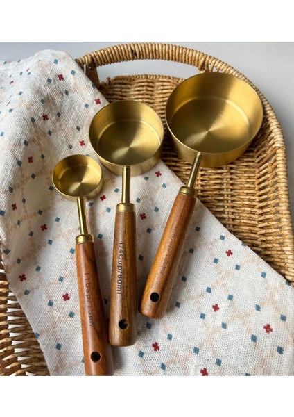 Ekincihome 3'lü Ahşap Saplı Tasarım Gold Ölçü Kaşığı 15-60-125 ml fiyatları