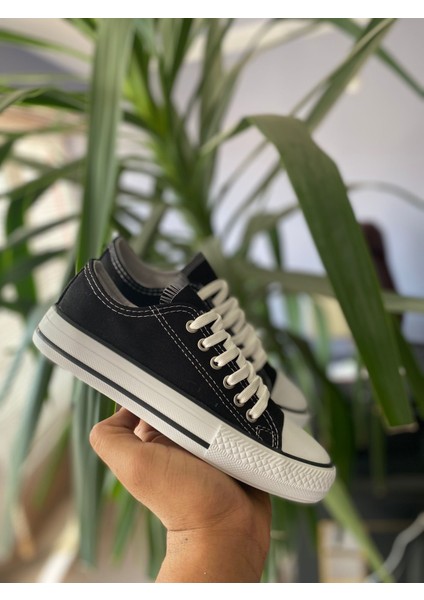 Siyah Kısa Keten Sneaker Spor Ayakkabı Günlük