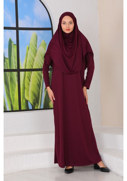 Pratik Başörtülü Tek Parça Namaz Elbisesi Mürdüm fiyatları