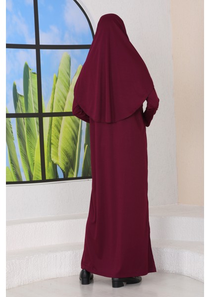 Pratik Başörtülü Tek Parça Namaz Elbisesi Mürdüm fırsatları