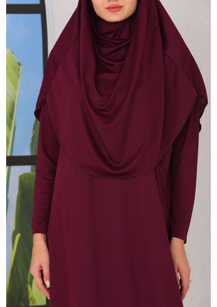 Pratik Başörtülü Tek Parça Namaz Elbisesi Mürdüm indirimleri