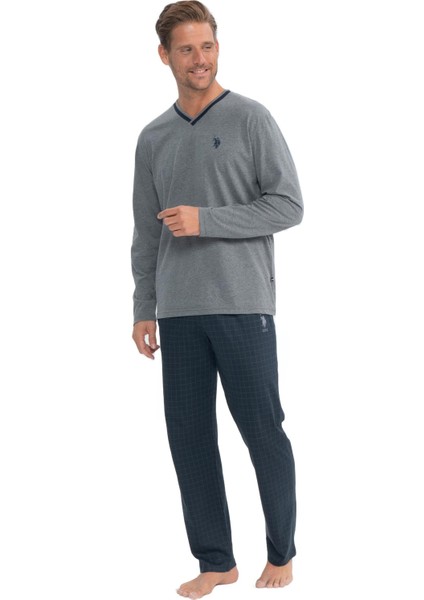 Erkek Antrasit Melanj V Yaka Pijama Takımı