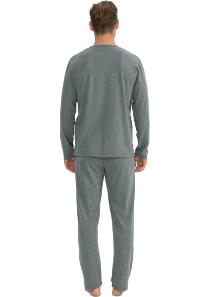 Erkek Antrasit Melanj Yuvarlak Yaka Pijama Takımı modelleri