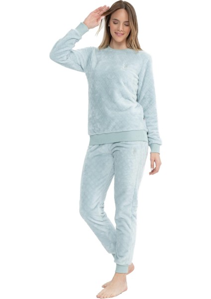 Kadın Açık Mavi Yuvarlak Yaka Pijama Takımı